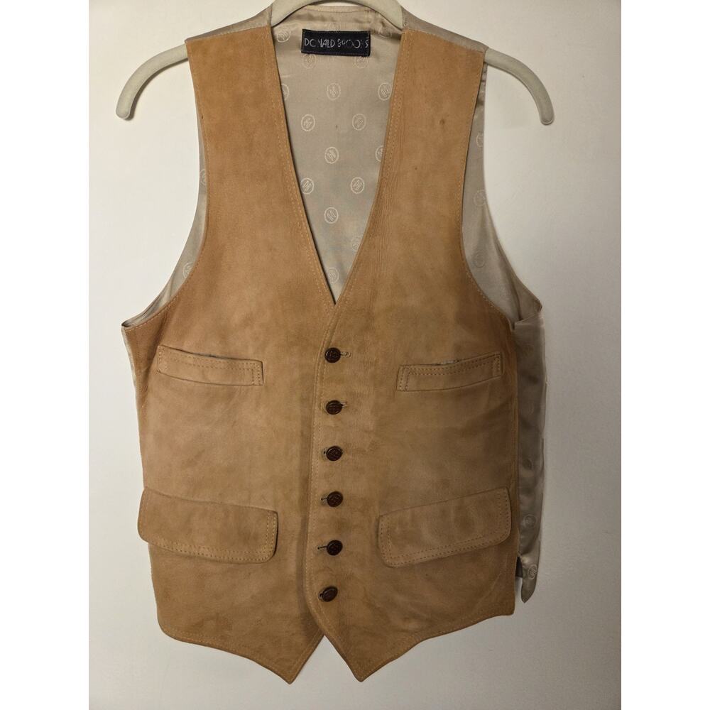 Vintage Donald Brooks Mens Vest New Buck Tan Size S Satin Lined Western American
